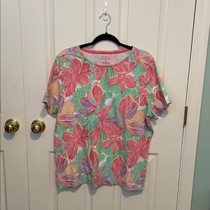 Talbots Floral Short Sleeve Top with Pink and Green